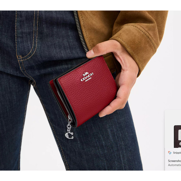 Coach Snap Wallet pebbled CBO77 leather/Silver/Dark Cardinal - Picture 10 of 10